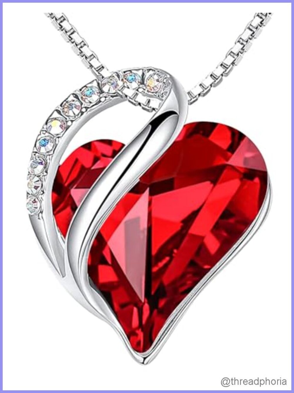 Crystal Heart Pendant Necklace for Women, Birthstone Jewelry Gift, Silver